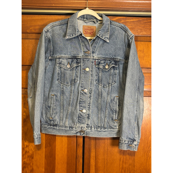 Levi's The Original Baggy Trucker Denim Jacket Side Welt Pockets Light Blue W S - Picture 3 of 10